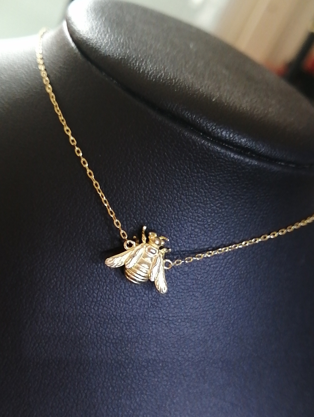 Gold Bee Pendant In Adjustable Collar Necklace 17" Long